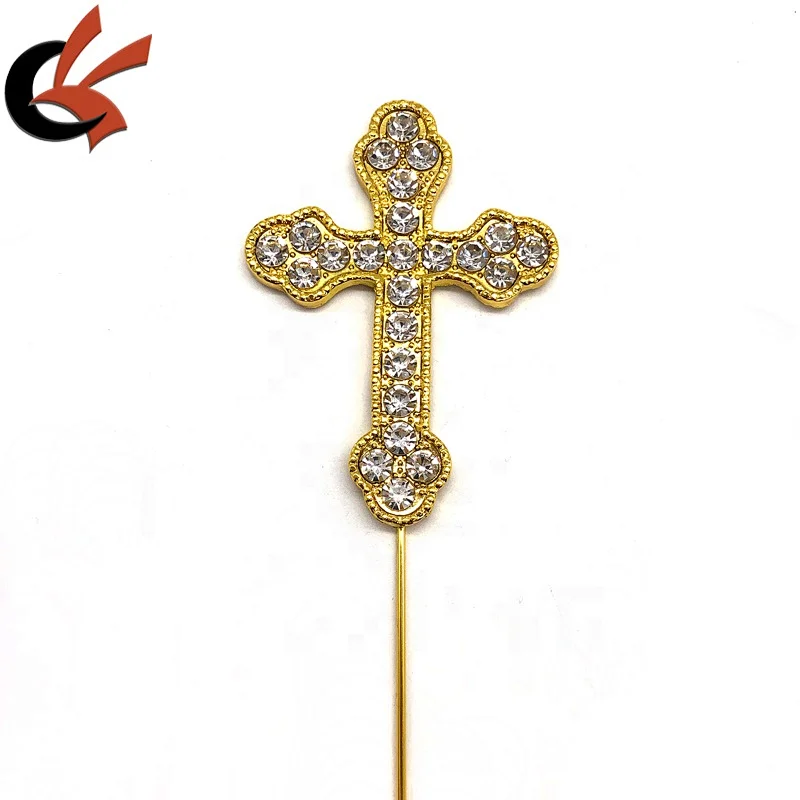 Bling Gold metal color clear crystal cross wedding cake topper