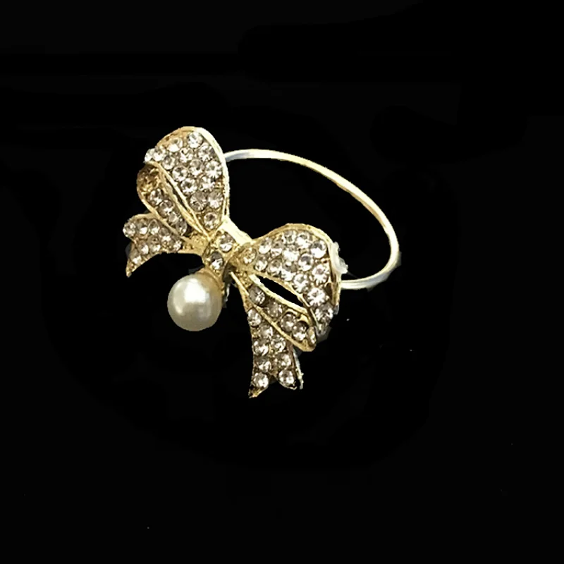 gold color bow pearl rhinestone design rhinestone napkin ring for hotel &restaurant decoration
