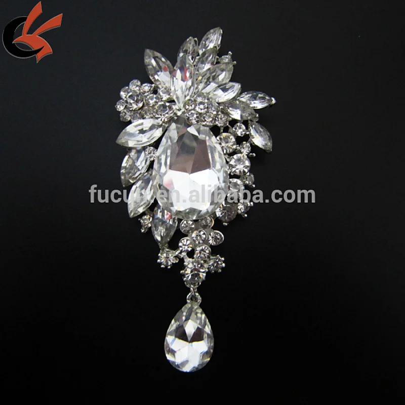 45*96mm Stunning Ornate Bridal Wedding Dress Brooch Crystal Brooch