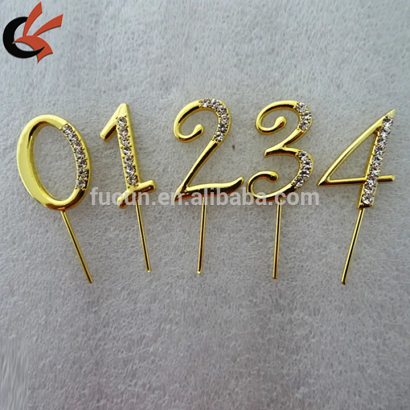 NEW 3-3.5cm glossy silver cheap metal Crystal Rhinestone Number Cupcake Topper