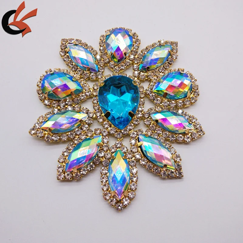 Factory Customized Gold Base AB Resin Rhinestone Applique