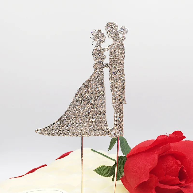 2018 New Cake Accessory Bride and Groom Wedding Metal Rhinestone Cake Topper