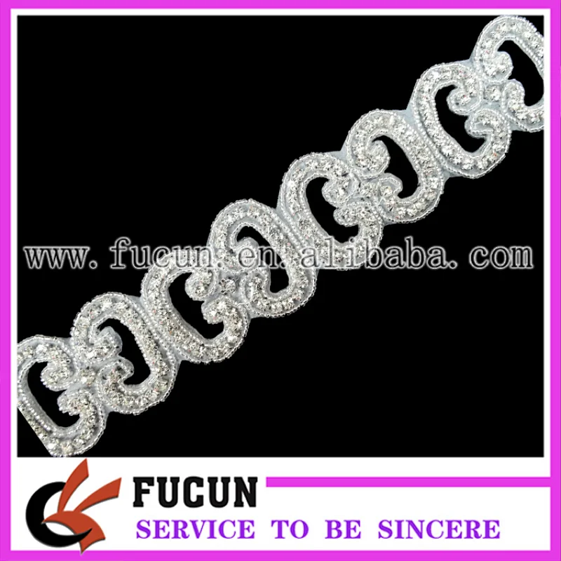 wholesale bridal beaded appliques for headband,silver rhinestone applique for sash