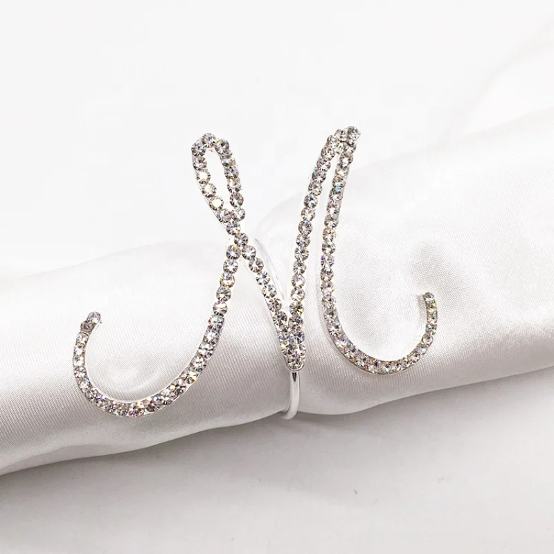 Wedding Bridal Dinner Table Accessories Rhinestone Crystal Letter Napkin Ring Wholesale
