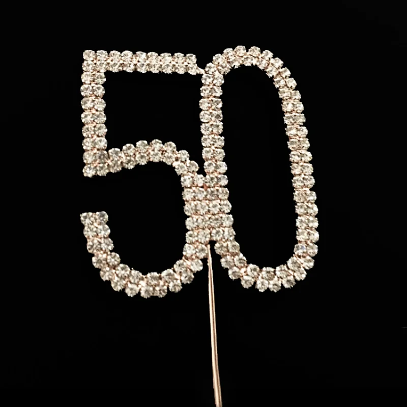 2019 New popular styles rose gold plated number 50 rhinestone cake topper birthday