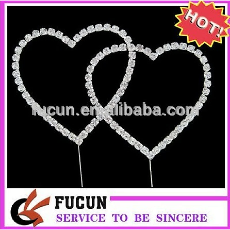 China wholesale crystal diamond rhinestone heart cake topper for wedding decoration