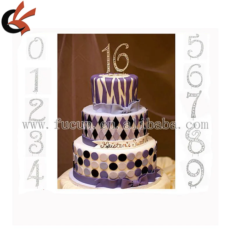 Silver Rhinestone 16th Decoration Sweet Sixteen 16 Birthday Number Cake Topper