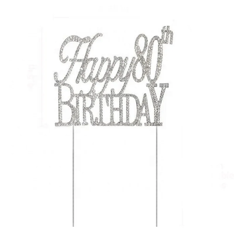 high quality crystal Rhinestone Birthday 80th birthday Cake Topper for birthday cake decoration