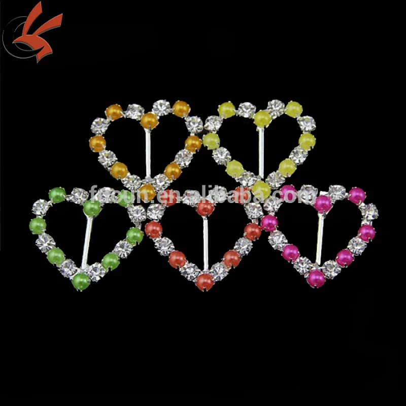 25*26mm heart Pearl rhinestone slider buckles Embellishment
