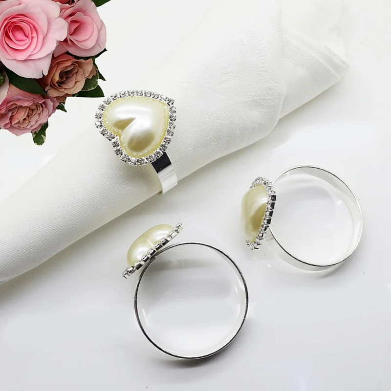 new arrival wholesale heart style crystal pearl wedding napkin ring for table decoration