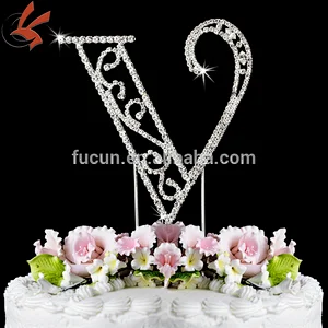 letter V rhinestone monogram wedding cake topper