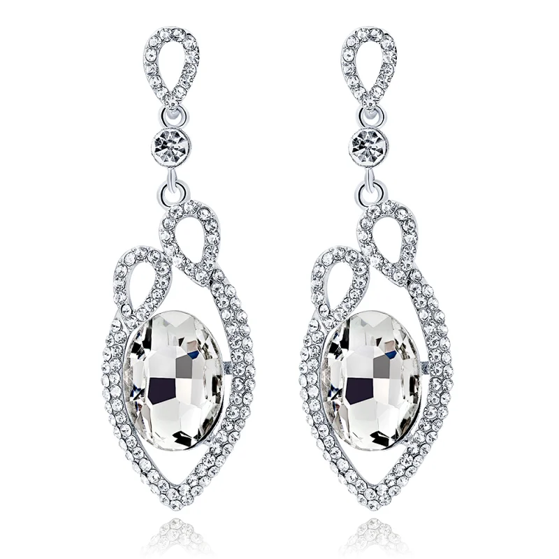 Art Deco Bridesmaid Teardrop Glass Rhinestone Earrings