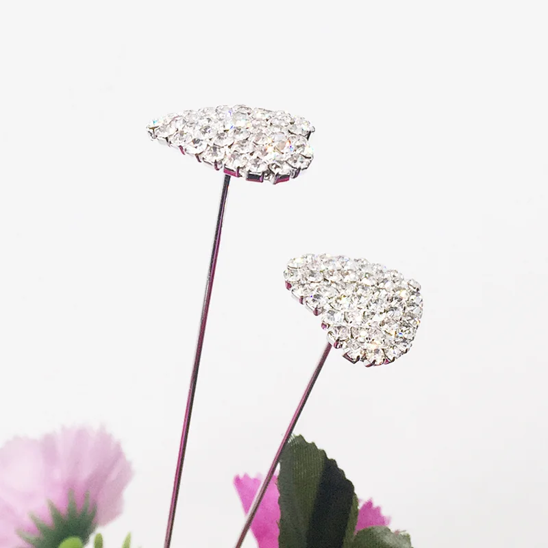 20cm stem single heart crystal flower brooch pin bouquet rhinestone stick for decoration