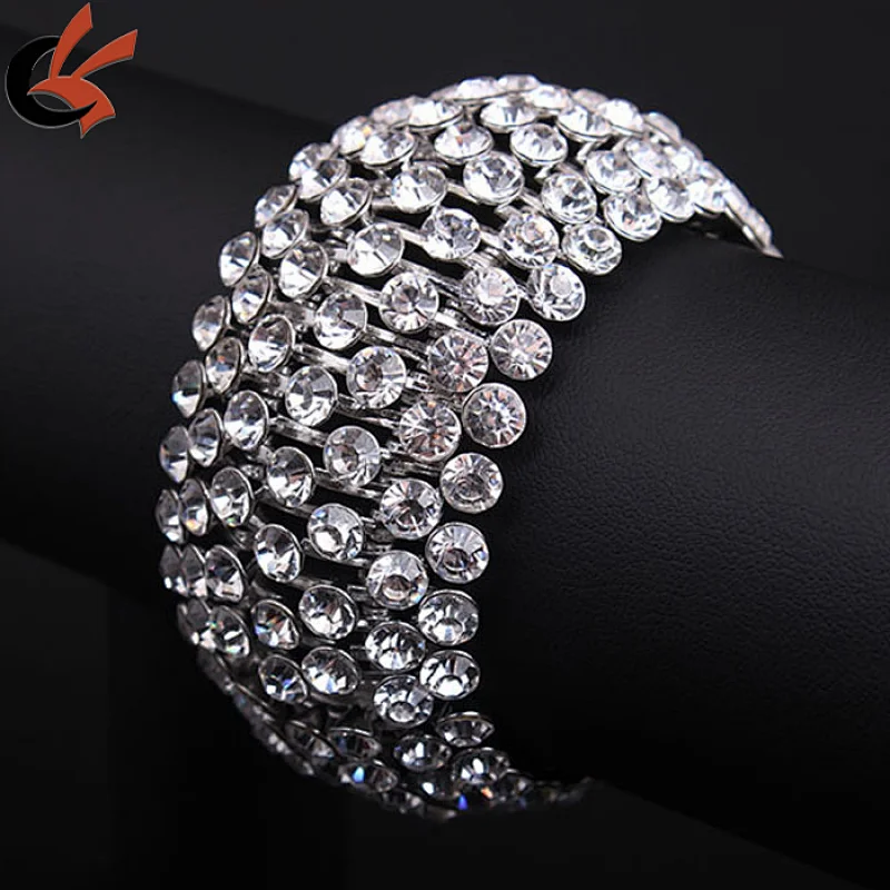 wholesale fashion wide rhinestone bangle elastic crystal rhinestone bracelet