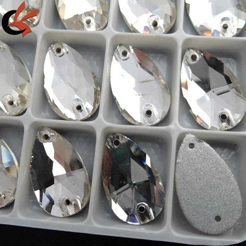 17*28mm sew on tear drop crystal glass stone for wedding dress decoration