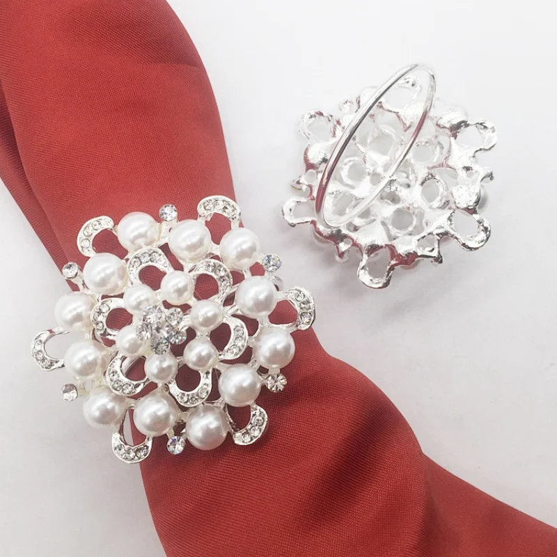 Cheap White Pearl Rhinestone Napkin Ring For Tablewares Decorations