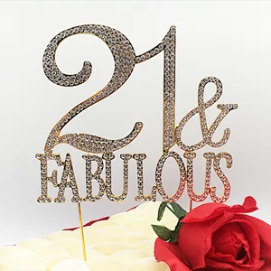 2019  newest  style  Birthday party decoration crystal 21  fabulous  cake topper