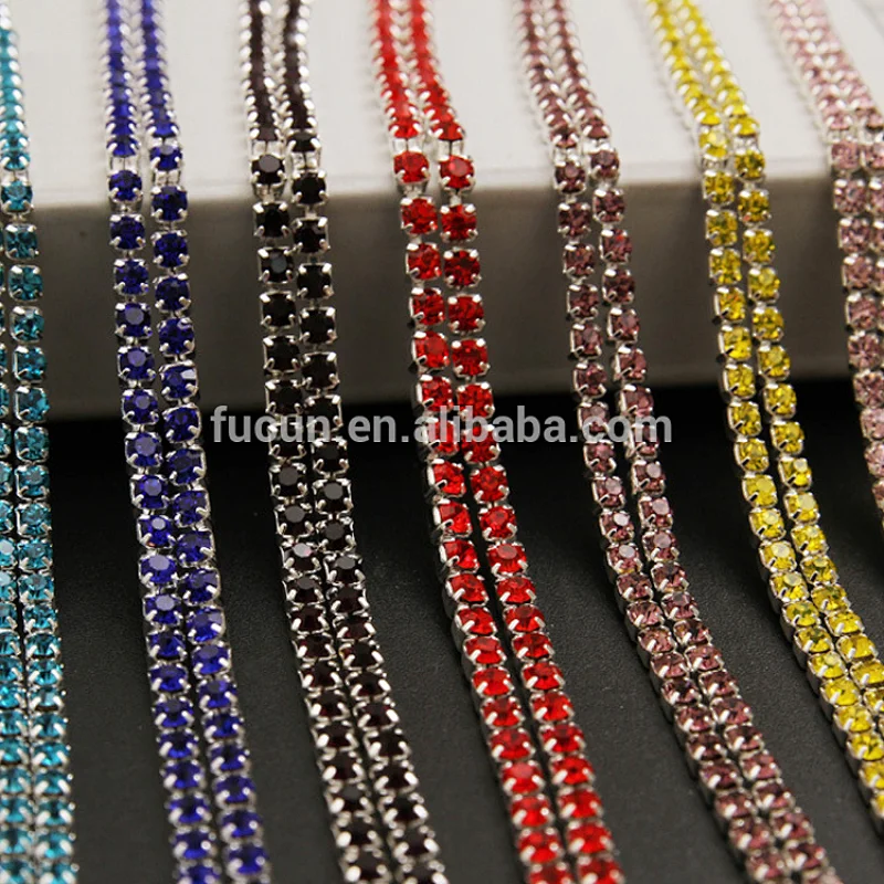 2 rows crystal diamond rhinestone cup chain trimming closed strass chain chaton cup chain