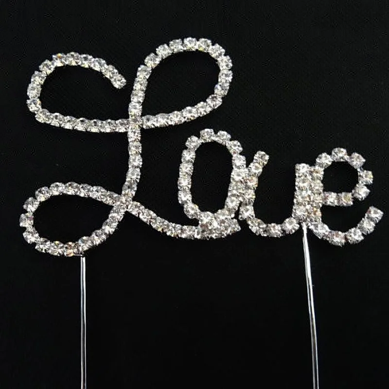 decorative valentine day rhinestone picks LOVE Cake topper