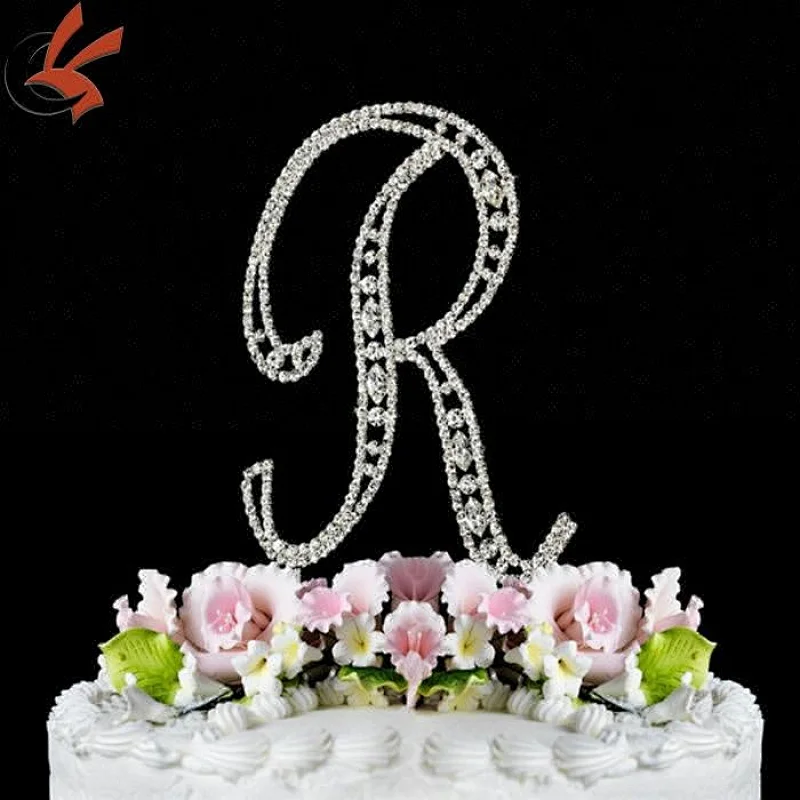 crystal rhinestone monogram letter R cake topper