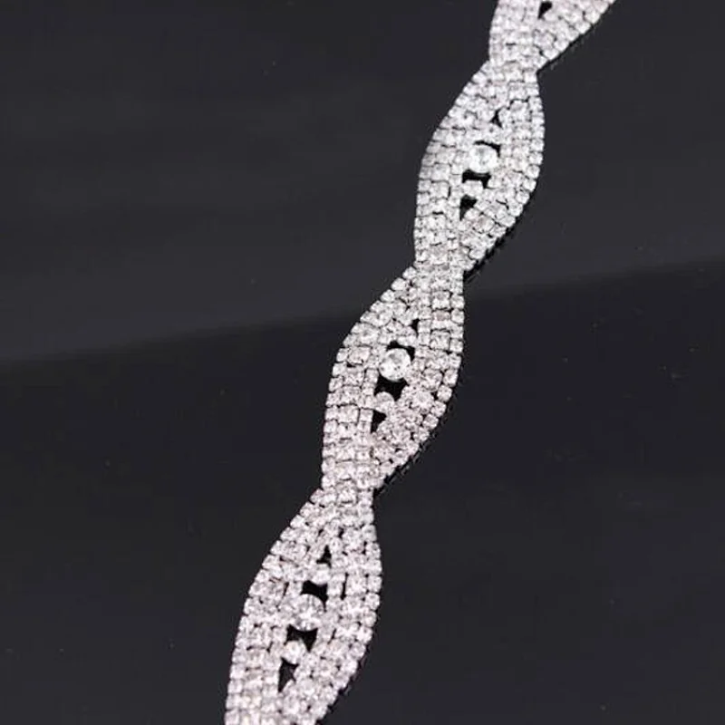 Custom wholesale twisted hair accessories rhinestone bridal wedding decoration trimming