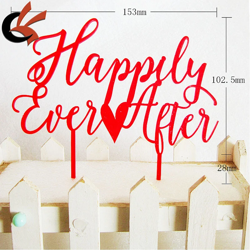 Happy Ever After Glitter Red Acrylic Wedding Cake Topper