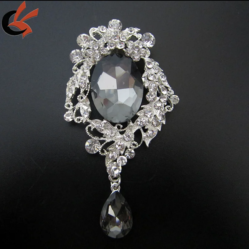 Wholesale Wedding Elegant Crystal Rhinestone Diamante Dangling Brooch