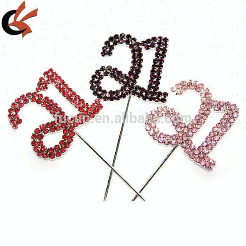 number 21 pink rhinestone cake topper for 21 st birthday cake decoration