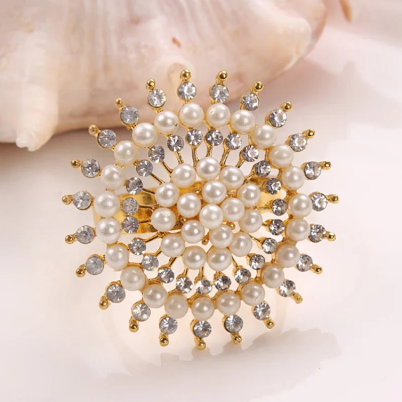 60mm Fashionable New Arrival Hotel Wedding Decorative Pearl Beads Rhinestone Napkin Ring