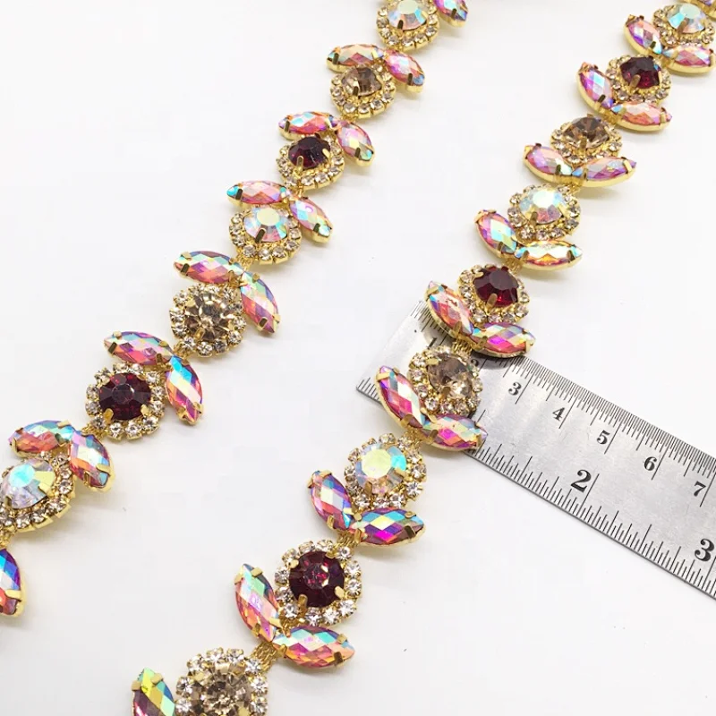 Carnival Dress Decorative Gold Resin Chains Necklaces Type AB Rhinestone Main Stone Trims