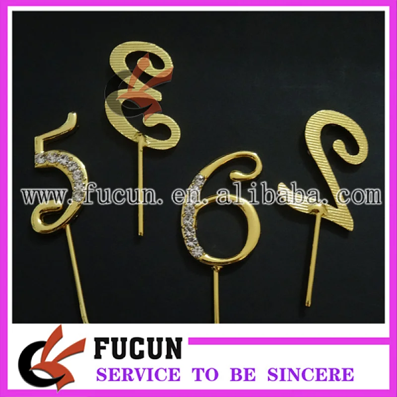 China wholesale gold plated crystal diamond rhinestone number cake topper party supply/wedding centerpieces