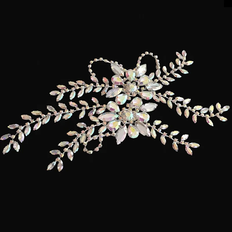 fancy clear ab floral rhinestone motif patches appliques for decoration