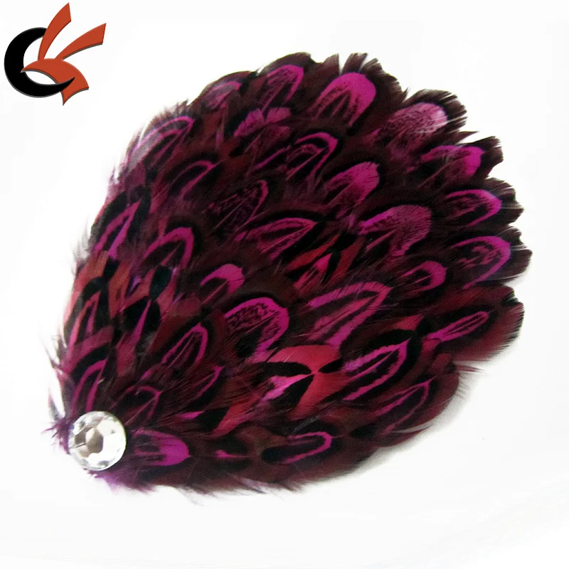 Dyed hot pink pheasant rhinestone Feather Pad for headband