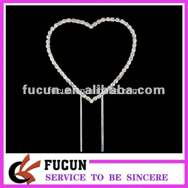 Handmade silver rhinestone diamond cake topper heart cake topper wedding centerpieces