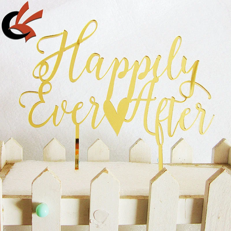 Happy Ever After Glitter Red Acrylic Wedding Cake Topper