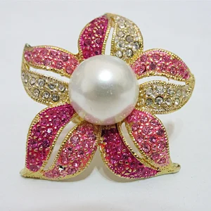 Gold Flower Design Pearl Beads Rhinestone Napkin Ring
