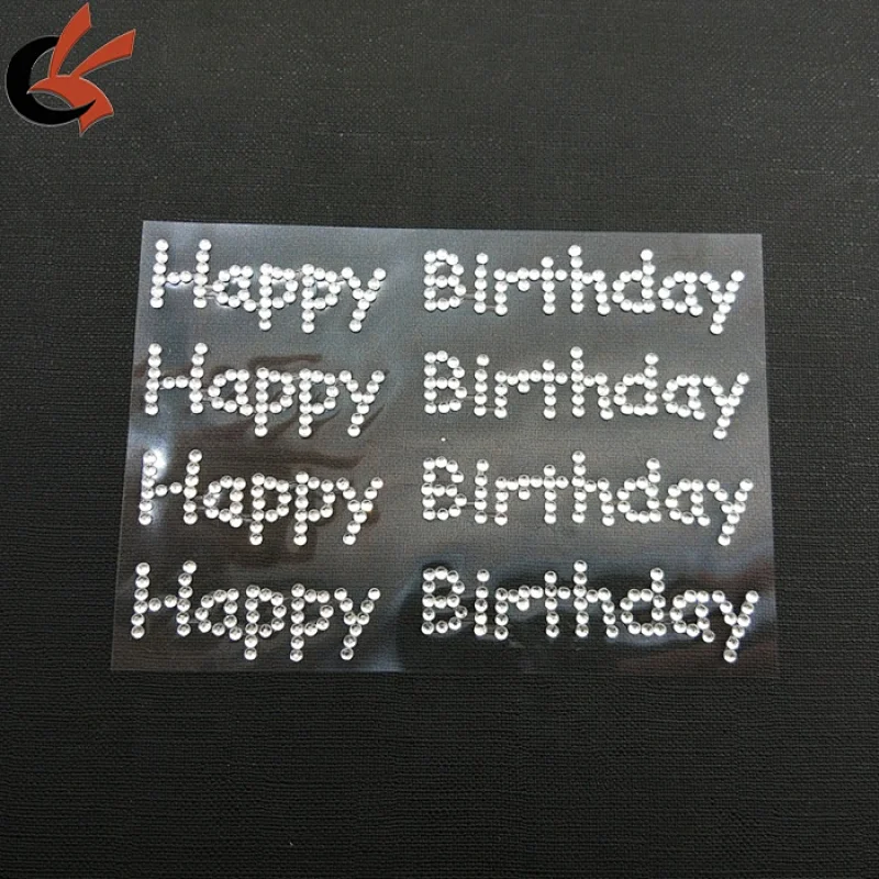 Happy birthday 3mm acrylic crystals rhinestones sticker