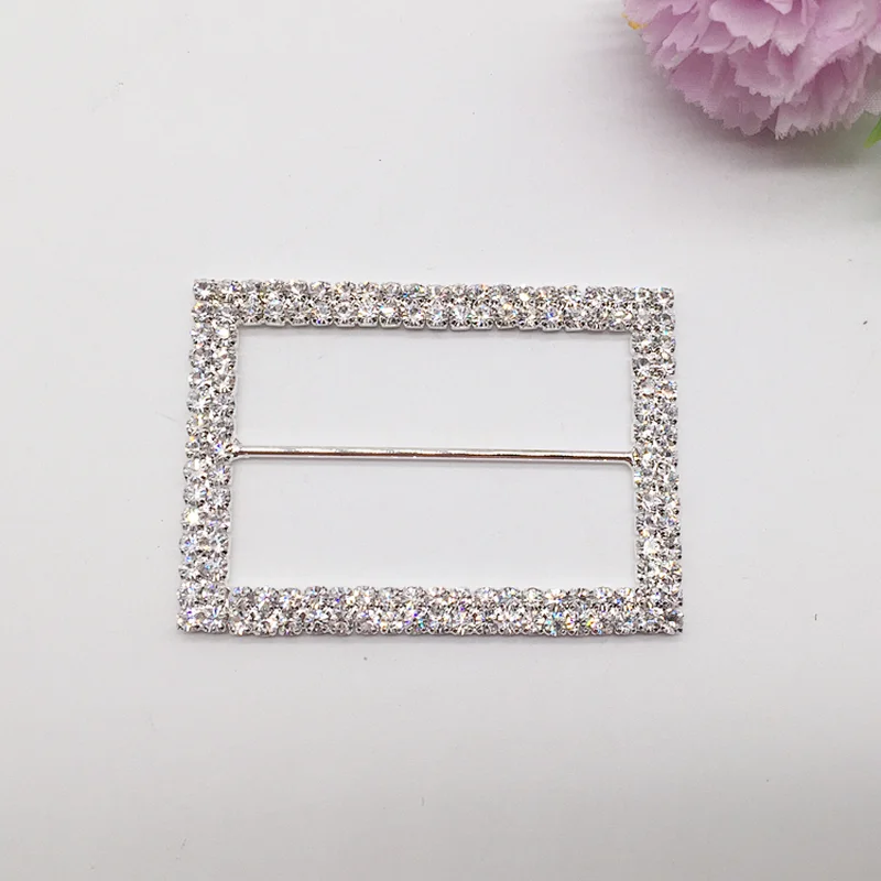 Fashion wholesale two lines clear rhinestone rectangle crystal buckle for sale
