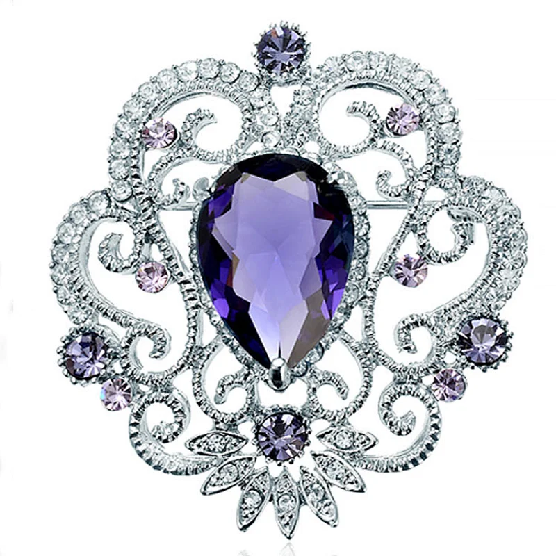 custom fashion jewelry purple rhinestone brooch with pin wedding
