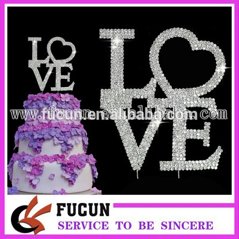 New arrival 2016 wedding cake decoration LOVE diamante rhinestone cake topper