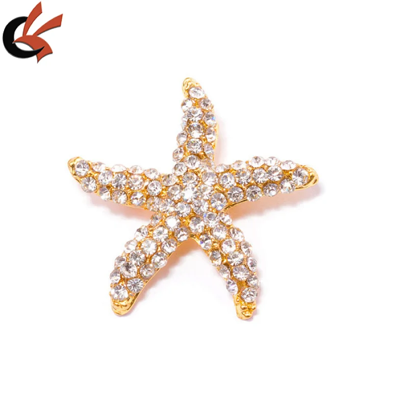 Mini plating gold clear starfish rhinestone brooch