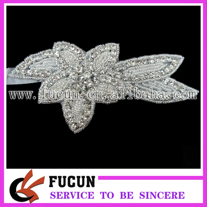 Beaded Applique Wholesale Bridal Rhinestone Flower Appliques hand embroidery designs