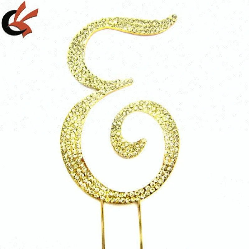 Large GOLD Rhinestone Monogram Letter E Cake Topper Pick Diamond Decoration
