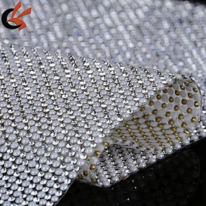 2018 bling hot fix rhinestone pearl mesh trimming for garment shoe bag accessories