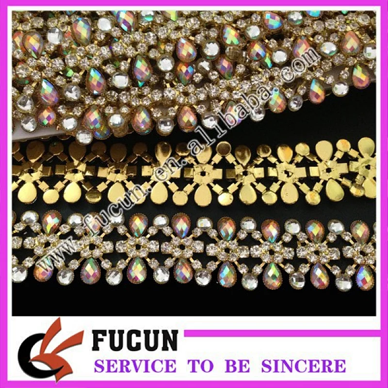 AB crystal rhinestone trimming diamante chain trims rhinestone applique trim