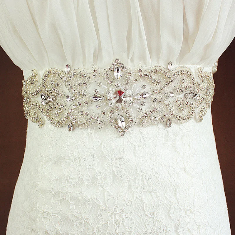 2018 new design bridal crystal rhinestone beaded applique for wedding dress