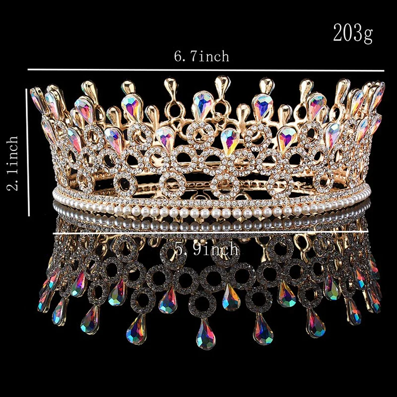 European Jewelry  Princess Bridal Round full round rhinestone pageant Crown for Wedding Prom