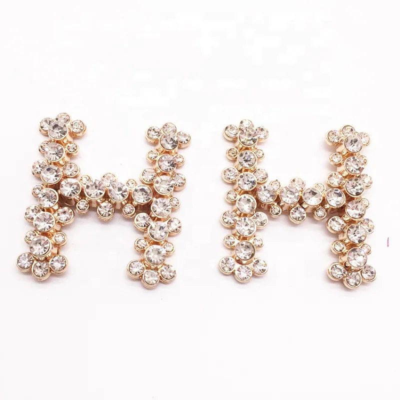 custom shoe decoration letter H rhinestone sandal buckle accessories for casual shoes