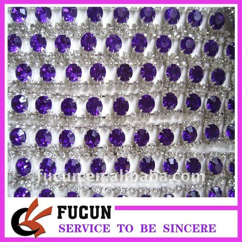 purple acrylic clear rhinestone fringe trim fro garment decoration
