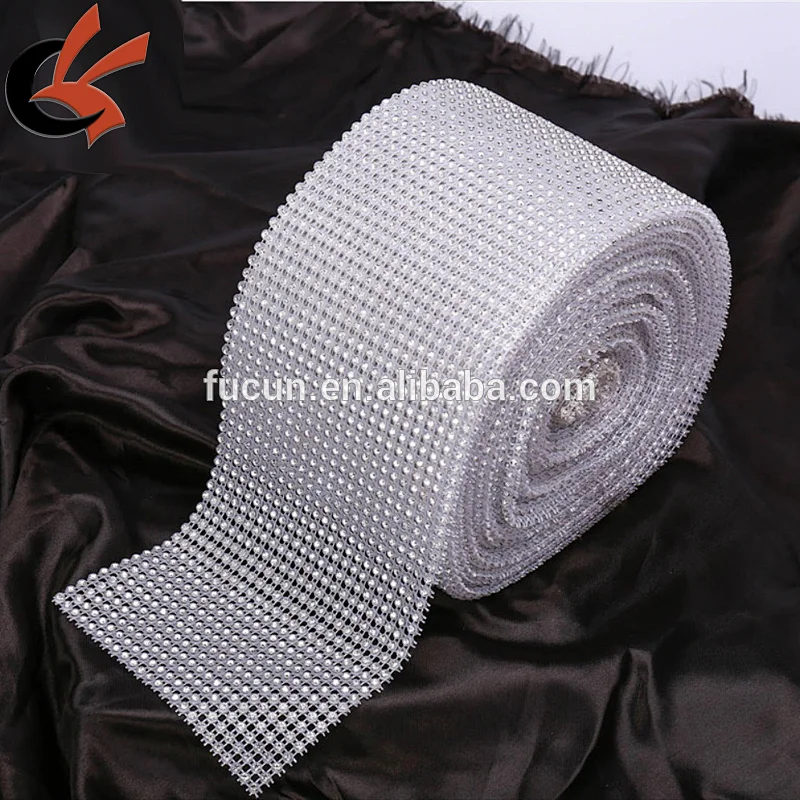Transparent base Sparkling Real glass crystal rhinestone ribbon mesh